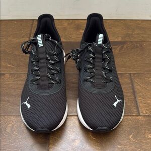 Puma Black and White Athletic Shoes with Breathable Mesh